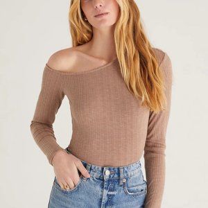 SOLD-OUT Z Supply Jane Rib One Shoulder Top Portobello Tan Small
